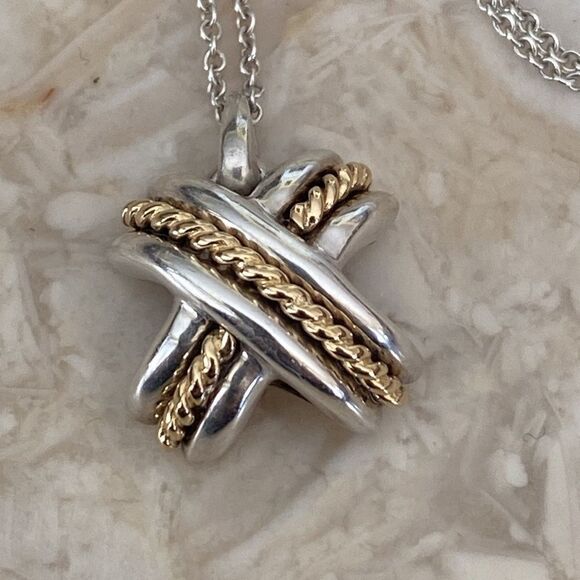 Vintage Tiffany & Co. 18K Gold & Sterling Silver Signature "X" Pendant Necklace - Picture 1 of 7